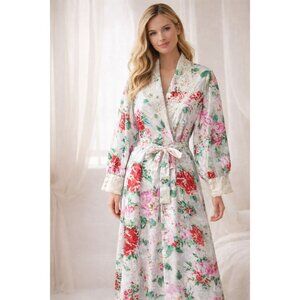 VTG Victorias Secret Gold Label Long Floral Kimono Robe Bridal Feminine Romantic